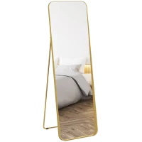 HOMCOM Volledige Lengte Spiegel, Vrijstaand, Kantelbaar, Metalen Frame, MDF, 160 x 50 cm, Goudkleur(m-11)