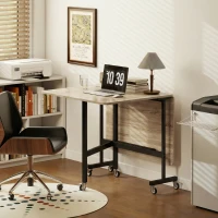 HOMCOM Tavolo Pieghevole per 4-6 Persone con 2 Ribalte e Ruote con Freno, 120x80x73 cm, Rovere(m-8)
