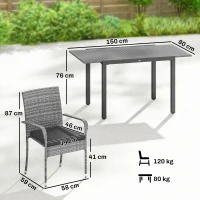 Outsunny 7 Piece Rattan Garden Furniture Set, 6 Seater Garden Table and 6 Stackable Chairs with Extendable Acacia Wood Tabletop(m-3)