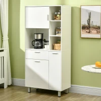HOMCOM Kitchen Cupboard, Modern Kitchen Storage Cabinet with Shelves and Drawer, Free Standing Kitchen Sideboard, 166 cm, White(m-2)