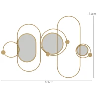 HOMCOM Espejo Decorativo de Pared con 4 Ganchos y 3 Espejos Decorativos para Colgar Abrigos Bolsos para Pasillo 106x71cm Dorado(m-3)