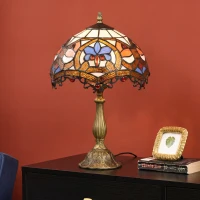 HOMCOM Tiffany Lamp, Stained Glass Table Lamp, Handcrafted Artisan Collectible, Suitable for Living Room and Bedside, Multi-Coloured, Ф25 x 45Hcm, Zinc Alloy.(m-6)