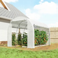 Outsunny Serre de jardin 6 m² dim. 3 x 2 m avec 1 porte + 2 parois latérales zippées enroulables, 6 fenêtres, Blanc(m-2)