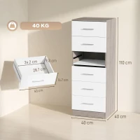 HOMCOM Comodă cu 6 sertare Comodă înaltă pentru dormitor cu sistem anti-răsturnare 40x40x110 cm Gri deschis și Alb(m-3)
