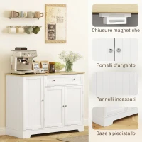 HOMCOM Credenza Moderna con Spazio di Archiviazione, Mobile Buffet con Cassetto, Ripiani Regolabili, Piccola Dispensa da Cucina con Ripiani Porta, Bianco(m-7)