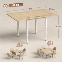 HOMCOM Masă Pliabilă pentru 2-6 Persoane, Extensibilă, Efect de Lemn, Finisaj Natural(m-3)