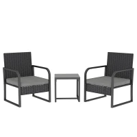 Outsunny Rattan Bistro Set, 3 Piece Garden Furniture Set with Cushions and Glass Top Table, Black(m-1)