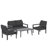 Outsunny 4 Seater Rattan Garden Furniture Set with 2 Armchairs, Loveseat, Coffee Table, Garden Sofa Set with Cushions, Dark Grey(m-12)