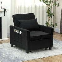 HOMCOM Slaapfauteuil, 3 standen verstelbare, Corduroy bekleding, tot 120 kg, Zwart(m-9)