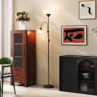 HOMCOM LED Floor Lamp for Living Room, 180cm Tall Standing Lamp, Mother and Child Uplighter with Adjustable Gooseneck, Black(m-10)