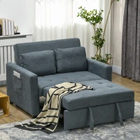 HOMCOM Loveseat Sofa Bed, Convertible Bed Settee with 2 Cushions, Side Pockets for Living Room, Dark Grey(m-10)