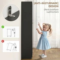 HOMCOM Mobilier de depozitare minimalist cu 2 dulapuri și rafturi reglabile, din lemn negru, 59x31x155 cm(m-7)