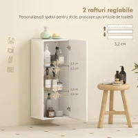 HOMCOM Dulap Suspendat pentru Baie cu 2 Rafturi de Sticlă Reglabile și Ușă Fără Mâner, Alb Lucios(m-4)