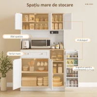 HOMCOM Dulap de bucătărie înalt, 173 cm, cu stație de încărcare, spațiu pentru cuptorul cu microunde, rafturi reglabile, 4 suporturi pentru condimente, alb(m-4)