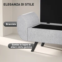 HOMCOM Panca Contenitore Fondo Letto con Braccioli in Tessuto, Gambe in Legno e Vano da 53.8L, 132x42x50 cm, Grigio(m-4)