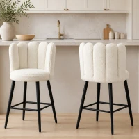 HOMCOM Lot de 2 chaises hautes tabourets de bar avec repose-pieds acier tissu effet laine bouclée hauteur 65 cm crème noir(m-2)
