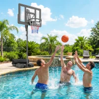 SPORTNOW Basketballkorb Outdoor 235-305cm schnell Höhenverstellbar, mit 110x70cm bruchsichere Rückwand 2 Rädern & Gewichtssack(m-10)