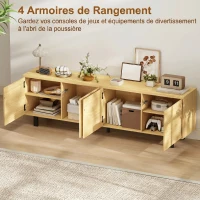 HOMCOM Meuble TV 180 cm, meuble télé pour 82 pouces avec 4 portes à ouverture par pression 180x35x55,5cm bois naturel(m-4)