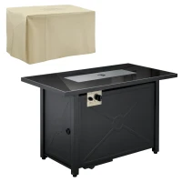 Outsunny Propane Gas Fire Pit Table, 50000BTU Smokeless Firepit Outdoor Patio Heater with Tempered Glass Tabletop, Cover, Glass Beads and Lid, 109cm x 56cm x 64cm, Black(m-10)