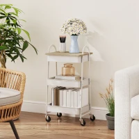 HOMCOM Desserte cuisine, chariot de service à 3 niveaux, plateau supérieur, paniers, poignées, 45 x 32 x 77,5 cm chêne(m-8)