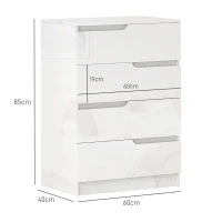 HOMCOM Cassettiera 4 Cassetti Moderna e Minimal in Legno, 60x40x85 cm, Bianco Lucido(m-3)