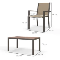 Outsunny Conjunto de Mesa y 6 Sillas de Jardín con Sillas Apilables y Marco de Acero para Terraza Patio Caqui y Marrón(m-3)