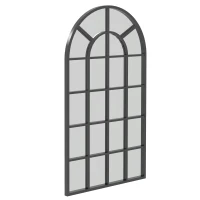 HOMCOM Decoratieve spiegel, grote spiegel, vensterlook, boogvormig, inclusief ophanging. Zwart + spiegelglas(m-10)