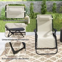 Outsunny Opvouwbare Zonneligstoel Tuinligstoel met Hoofdkussen, 5-standen Verstelbare Rugleuning tot 120 kg Belastbaar Beige(m-8)