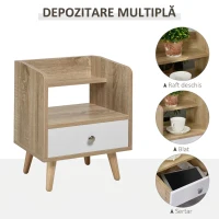 HOMCOM Noptiera Economie Spatiu Mobilier cu Sertar si Raft in Lemn 37x30x48cm - Stejar / alb(m-6)