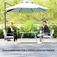 Outsunny 3-delige Eetset voor 2 Personen met Glastafel en Kussens - Lichtgrijs(m-4)