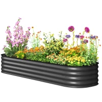 Outsunny Jardinière surélevée carré potager de jardin en acier modulable légumes, plantes, fleurs, dim. 195 x 62 x 30 cm gris(m-12)