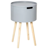 HOMCOM Modern Side Table with Hidden Storage Space, Round Night Stand with Removable Tray Wood Frame End Coffee Table for Living Room, Grey(m-1)