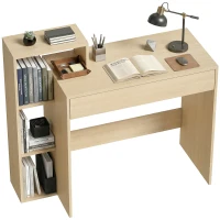 HOMCOM Bureau avec rangement, bureau d'ordinateur avec 3 étagères de rangement et tiroir, 100 x 40 x 90 cm, bois naturel(m-11)