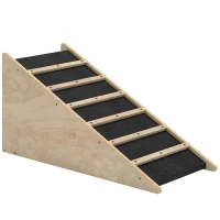 PawHut Haustiertreppe, Hundetreppe, Kiefernholz, Anti-Rutsch-Beschichtung, 90 cm x 40 cm x 45 cm, Natur + Grau(m-1)