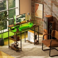 HOMCOM LED Computer Desk, with Power Outlets and Shelves - Rustic Brown(m-10)