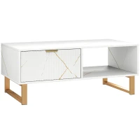 HOMCOM Elegant Marble Effect Storage Coffee Table - White(m-1)