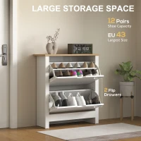 HOMCOM Slim Shoe Cabinet, Narrow Shoe Cupboard with 2 Flip Drawers, Adjustable Shelves for 12 Pairs of Shoes, High Gloss White(m-17)
