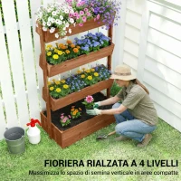 Outsunny Letto da Giardino Rialzato, Fioriera Verticale in Legno con Drenaggio e Rivestimento.(m-4)