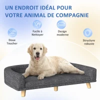 PawHut Canapé Chien Grand Lit surélevé pour Chien Coussin Lavable Cadre en Bois Tissu Polyester 98 x 67 x 25 cm Gris Foncé(m-7)