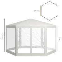 Outsunny Tuinpaviljoen, zeshoekig, met netgordijnen, metalen frame, 4x4x2,5m, Crème(m-3)