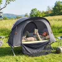 Outsunny Tienda de Campaña 3 en 1 con Cama Colchón Hinchable y Bolsa de Transporte para Senderismo 200x86x147 cm Gris(m-2)