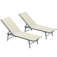 Outsunny Lot de 2 bain de soleil chaise longue pliante textilène transat jardin extérieur inclinable 54 x 164 x 84 cm crème(m-1)