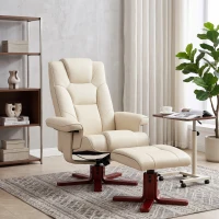 HOMCOM Faux Leather Manual Recliner and Footstool Set - Cream White(m-14)