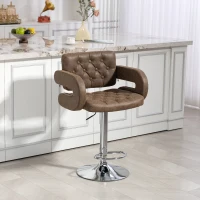 HOMCOM PU Leather Upholstered Swivel Bar Stool, Height Adjustable with Back, Armrest, Footrest, Coffee(m-10)