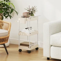 HOMCOM Carrito Auxiliar con Ruedas de 3 Niveles Carrito de Cocina con Cestas Extraíbles y Soporte para Toallas Blanco(m-8)