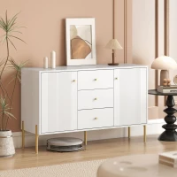 HOMCOM Buffet cuisine, meuble de rangement avec 2 portes, 3 tiroirs silencieux, 2 étagères réglables, 5 pieds en acier, blanc(m-11)
