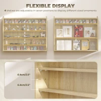 HOMCOM 5-Tier Wall Display Shelf Unit Cabinet w/ 4 Adjustable Shelves Glass Doors Home Office Ornaments 60x80cm Oak(m-4)