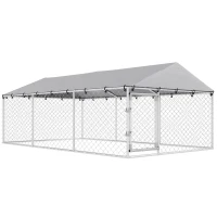 PawHut Außen-Hundezwinger mit verzinktem Gitter und Schloss, aus Stahl und Oxford-Gewebe, 4x2.3x1.5 m, Silber(m-1)