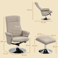 HOMCOM Swivel Recliner Chair with Footstool, Velvet Recliner Armchair with Ottoman, Steel Base, Upholstered Reclining Chair for Living Room, Bedroom, Office, Beige(m-3)