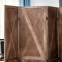 HOMCOM Paravent intérieur 4 panneaux 182 x 170 cm style campagnard chic séparateur de pièce avec croisillons noyer(m-9)